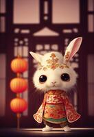 een weinig wit konijn in een zacht Chinese. generatief ai foto