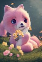 een schattig en schattig weinig roze vos. generatief ai foto