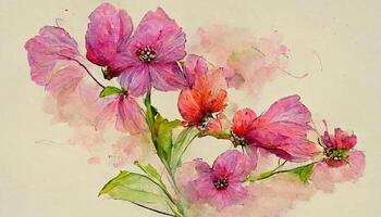 kleurrijk roze bloemen, waterverf illustratie. generatief ai foto