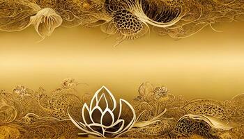 verbazingwekkend luxueus achtergrond ontwerp met gouden lotus, lotus bloemen lijn kunst ontwerp voor behang. generatief ai foto
