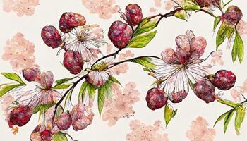 opdrukken bloeiend wild kers, sakura, mengen herhaling naadloos patroon. generatief ai foto