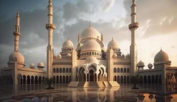 illustratie van verbazingwekkend architectuur ontwerp van moslim moskee Ramadan kareem, Islamitisch architectuur achtergrond Ramadan kareem, Islamitisch moskee, ramdan, ramzan, eid, cultuur, arabisch, genereren ai foto