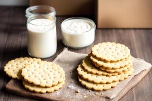 vers gebakken brood Aan een houten bord, close-up.bagel generatief ai foto