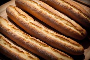 vers gebakken brood Aan een houten bord, close-up.bagel generatief ai foto