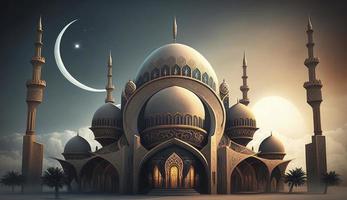 illustratie van verbazingwekkend architectuur ontwerp van moslim moskee Ramadan kareem, Islamitisch architectuur achtergrond Ramadan kareem, Islamitisch moskee, ramdan, ramzan, eid, cultuur, arabisch, genereren ai foto