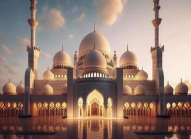 illustratie van verbazingwekkend architectuur ontwerp van moslim moskee Ramadan kareem, Islamitisch architectuur achtergrond Ramadan kareem, Islamitisch moskee, ramdan, ramzan, eid, cultuur, arabisch, genereren ai foto