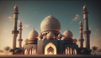 illustratie van verbazingwekkend architectuur ontwerp van moslim moskee Ramadan kareem, Islamitisch architectuur achtergrond Ramadan kareem, Islamitisch moskee, ramdan, ramzan, eid, cultuur, arabisch, genereren ai foto