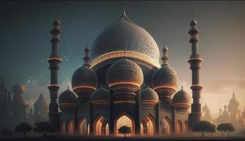 illustratie van verbazingwekkend architectuur ontwerp van moslim moskee Ramadan kareem, Islamitisch architectuur achtergrond Ramadan kareem, Islamitisch moskee, ramdan, ramzan, eid, cultuur, arabisch, genereren ai foto