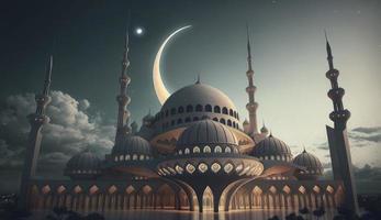 illustratie van verbazingwekkend architectuur ontwerp van moslim moskee Ramadan kareem, Islamitisch architectuur achtergrond Ramadan kareem, Islamitisch moskee, ramdan, ramzan, eid, cultuur, arabisch, genereren ai foto