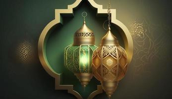 Islamitisch groet eid mubarak kaarten voor moslim vakantie. eid-ul-adha festival viering. Arabisch Ramadan lantaarn. decoratie lamp, genereren ai foto