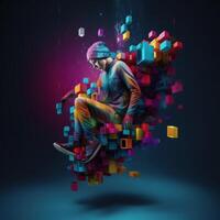 surrealistische acrobatisch portret met abstract kleurrijk illustratie generatief ai foto