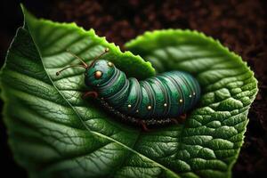 worm Aan blad. dichtbij omhoog. ai gegenereerd foto