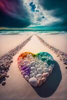hart gemaakt uit van rotsen Aan een strand. generatief ai. foto