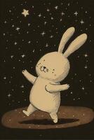 tekening van een konijn bereiken voor een ster. generatief ai. foto
