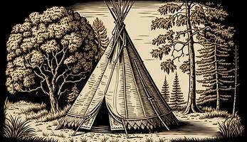 ai gegenereerd. ai generatief. inheems Amerikaans tent wigwam huis. kan worden gebruikt voor huis decoratie. wild westen. grafisch kunst foto