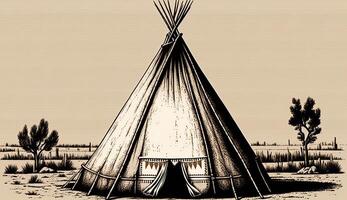 ai gegenereerd. ai generatief. inheems Amerikaans tent wigwam huis. kan worden gebruikt voor huis decoratie. wild westen. grafisch kunst foto