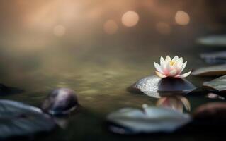 roze lotus bloem Aan water met zon stralen. generatief ai. foto