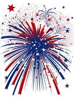 4e van juli, onafhankelijkheid dag - groet ontwerp met Verenigde Staten van Amerika patriottisch kleuren vuurwerk barsten stralen. kan worden gebruikt voor t-shirt grafiek, afdrukken. vector illustratie. generatief ai. foto