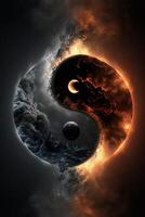 zwart en oranje yin. generatief ai. foto