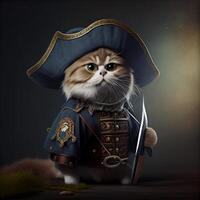 kat gekleed net zo een piraat Holding een paar- van schaar. generatief ai. foto