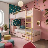 kinderen kamer interieur met comfortabel bed. generatief ai. foto