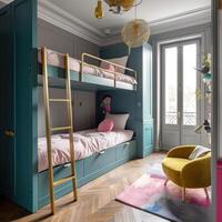 kinderen kamer interieur met comfortabel bed. generatief ai. foto