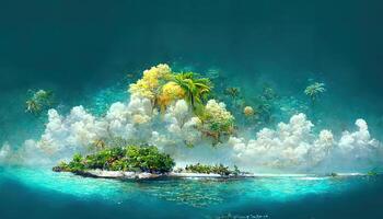 tropisch eiland in de midden- van de oceaan tropisch paradijs perfect bestemming. generatief ai foto