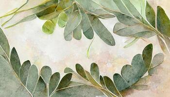geweldig eucalyptus bladeren grens, waterverf illustratie geïsoleerd Aan wit, groen clip art voor bruiloft. generatief ai foto