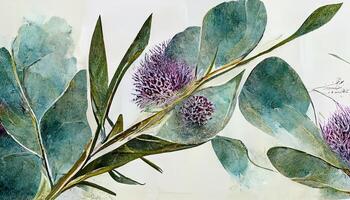 waterverf eucalyptus bladeren en lavendel bloem illustratie, bloemen kader. generatief ai foto
