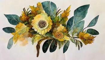 bruiloft uitnodiging clip art elementen. waterverf bloemen. botanisch tekening. generatief ai foto