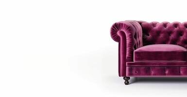 sofa chesterfield van bordeaux kleding stof Aan een wit achtergrond, isoleren. ai gegenereerd. foto