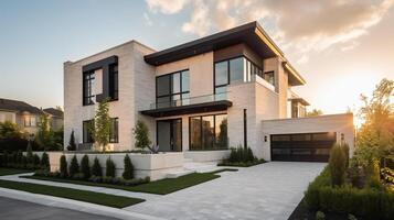 ai generatief 3d modern luxe echt landgoed huis voor uitverkoop en huur concept foto