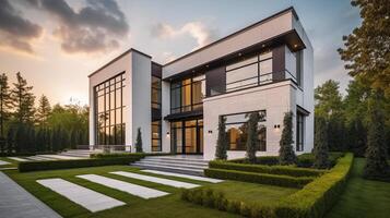 ai generatief 3d modern luxe echt landgoed huis voor uitverkoop en huur concept foto