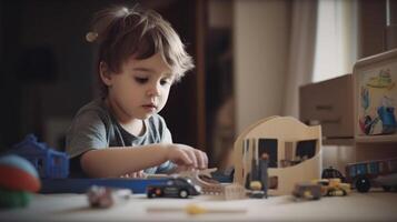 ai generatief schattig weinig kinderen spelen met speelgoed in de kamer ai gegenereerd artwork foto