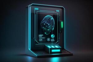 een digitaal scherm met een vingerafdruk scanner, wijzend op biometrisch veiligheid maatregelen naar toegang de systeem. ai gegenereerd foto
