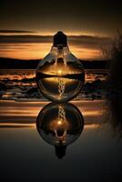 licht lamp zittend Aan top van een lichaam van water. generatief ai. foto