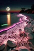 strand Bij nacht met een vol maan in de lucht. generatief ai. foto