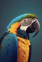 dichtbij omhoog van een papegaai Aan een blauw achtergrond. generatief ai. foto