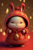tekenfilm konijn gekleed in een rood jas. generatief ai. foto