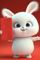 tekenfilm konijn Holding een rood koffer. generatief ai. foto