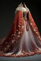 rood en wit jurk Aan een mannequin. generatief ai. foto
