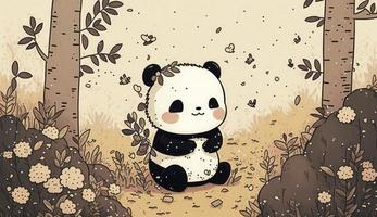 pluizig schattig panda baby in de Woud in lachend gelukkig, stijl, dier, panda baby, genereren ai foto