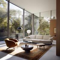 groot luxe modern helder interieurs leven kamer. generatief ai. foto