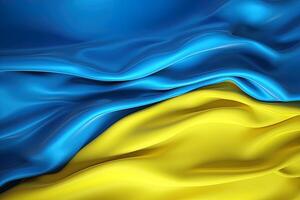 blauw en geel achtergrond, golvend de nationaal vlag van Oekraïens, zwaaide zeer gedetailleerd detailopname. ai gegenereerd foto
