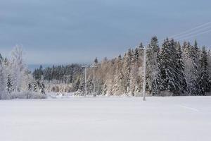 hoogspanningsleidingen door een winterlandschap in Zweden