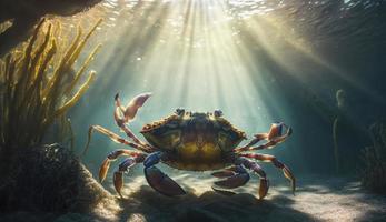 onderwater- detailopname afbeelding van de mangrove krab en zonlicht in de oceaan koraal rif foto