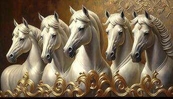 illustratie schilderijen zeven paarden van geslaagd uniek muur schilderijen ai gegenereerd foto