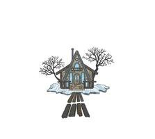 houten huis met loopbruggen Aan een ijsberg in winter, illustratie. hoog kwaliteit illustratie foto