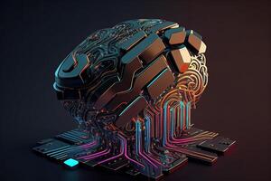 cybernetisch kunstmatig intelligentie- brein. computer spaander cyber technologie. generatief ai foto
