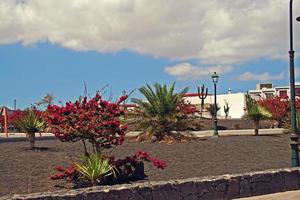 landschap met de de stad karakteristiek wit gebouwen van de Spaans eiland van Lanzarote Aan een warm zomer dag foto